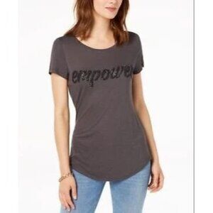 INC Womens Gray Empower Graphic T-Shirt S Short Sleeve Scoop Neck